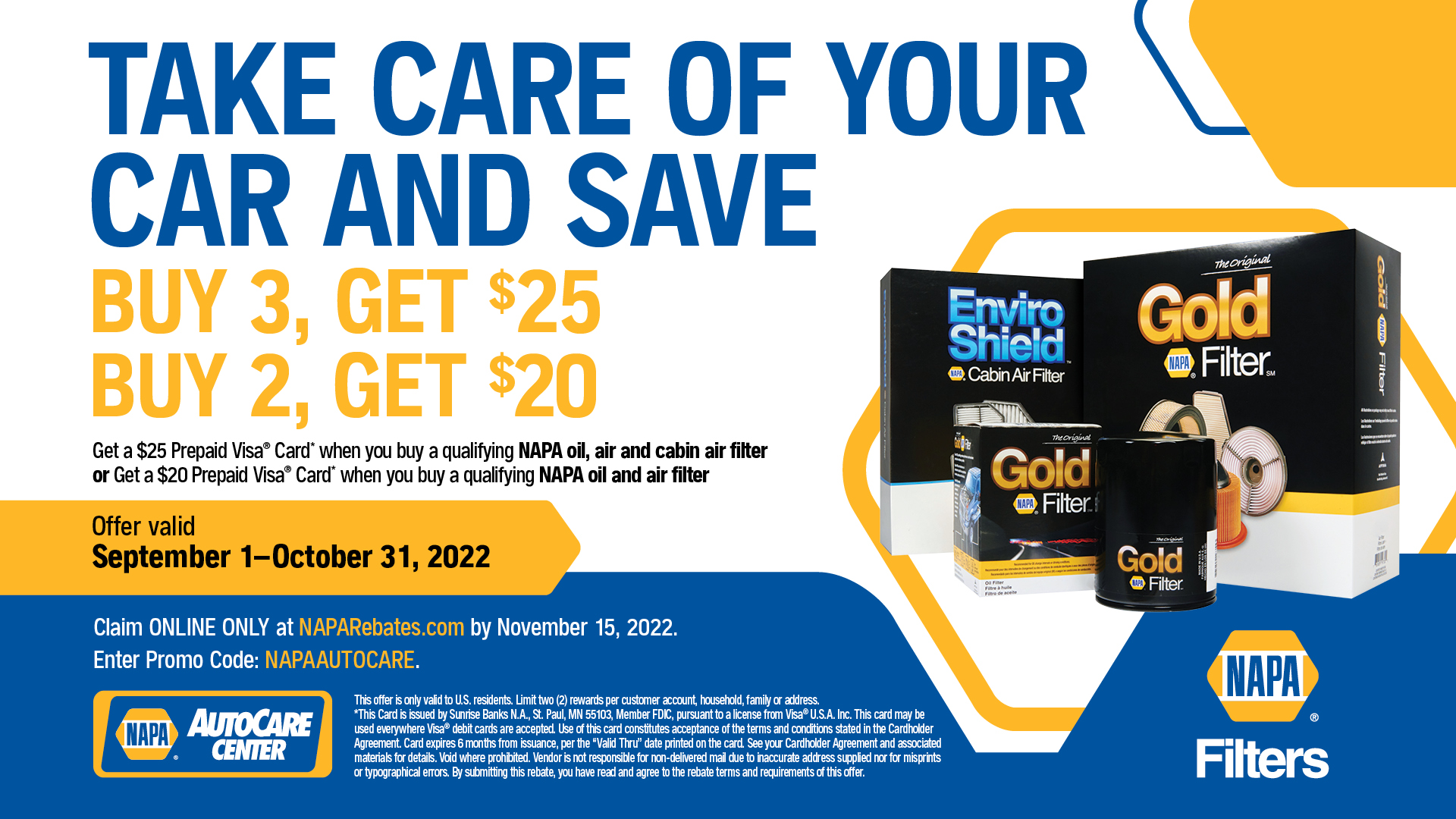 Save on NAPA air, oil and cabin filters at Tristar Automotive in Santa Rosa, CA.